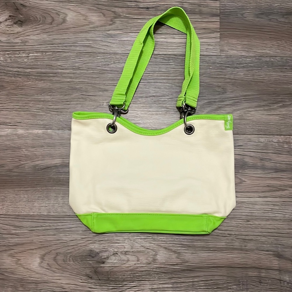 NEW Thirty-One tote bag, green and tan canvas crew mini